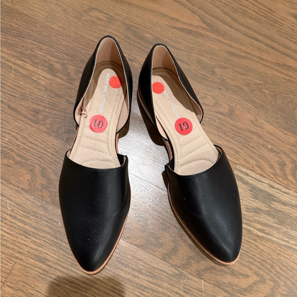 New Adrienne Vittadini Black D'Orsay Pointed Toe Flats size 10